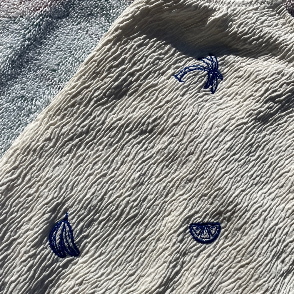 Zara Kids Cream Textured Girlcore Swimsuit Navy Sea Fruit Motif Embroidered SZ 5 - Picture 5 of 9